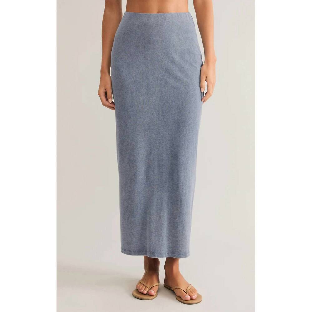 NEW Z SUPPLY gail jersey denim midi skirt in medium indigo